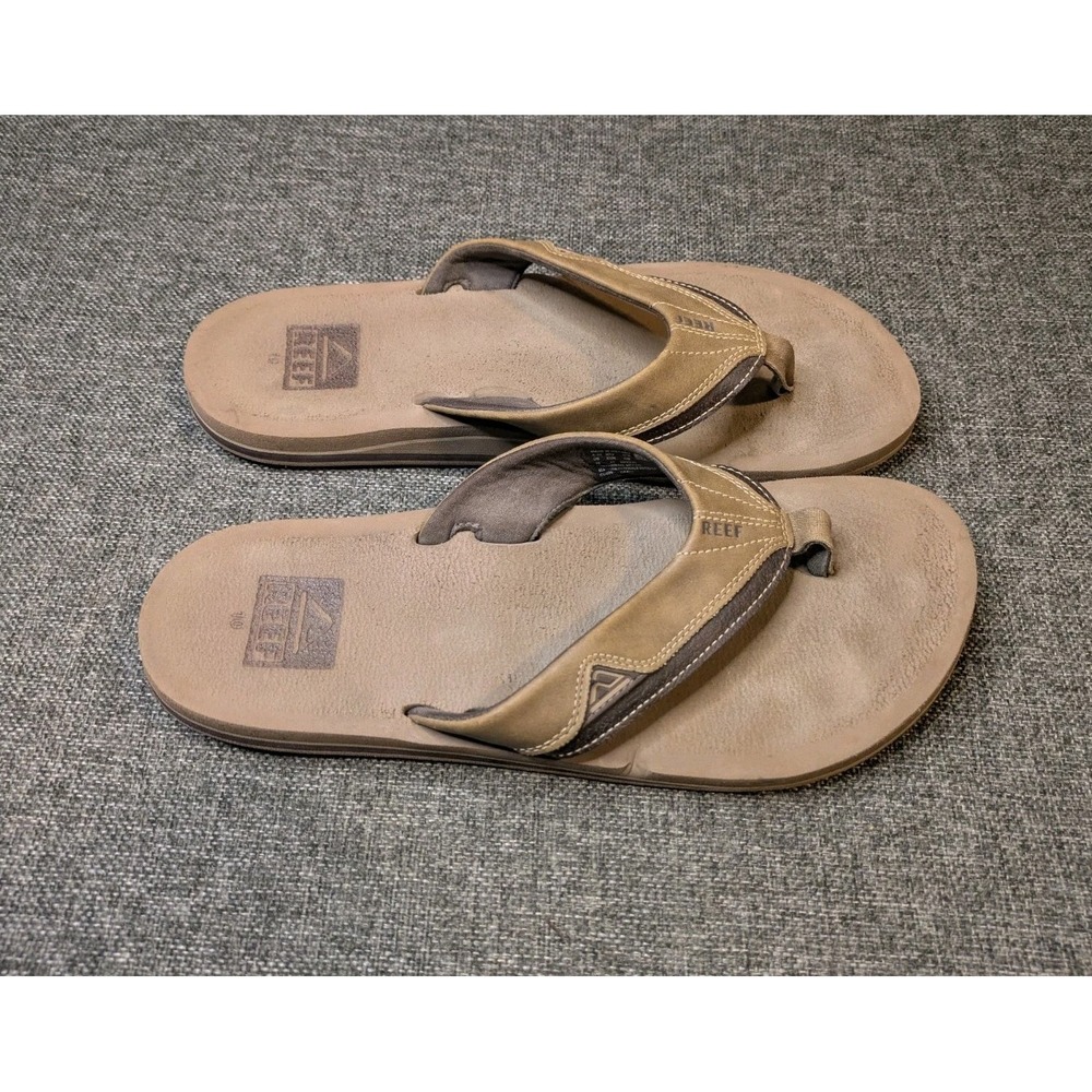 Reef Mens Brown Leather Fanning Flip Flop Sandals Size 10 Anatomic Contouring